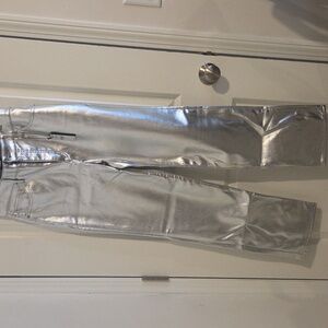EXPRESS Metallic Silver‎ High Rise Pants, Size 6R Modern Straight, NWT